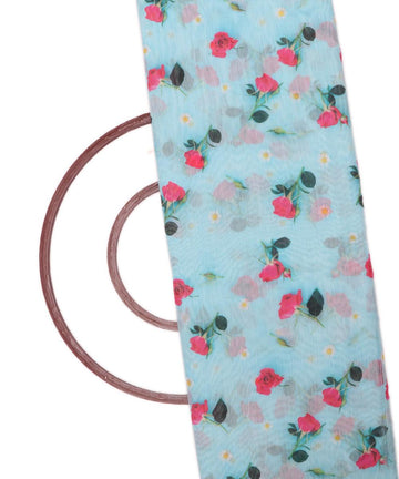 light blue colour floral print chanderi fabric